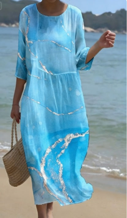 Beautiful blue women's midi dress, a timeless and elegant design offering comfortable and versatile fashion.