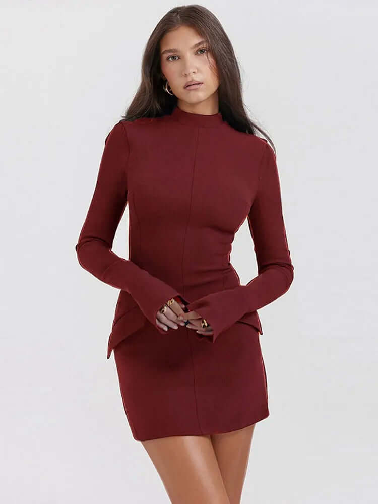 Chic women's elegant turtleneck knit dress with long sleeves, perfect for various occasions.
