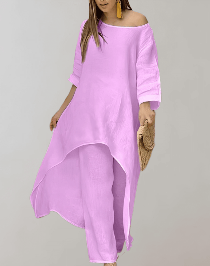 Professional women's two-piece tweed blazer & skirt matching set for office wear.