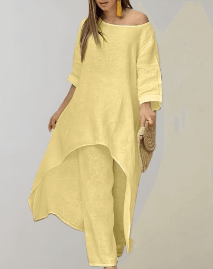 Textured women's tweed blazer and skirt set, an elegant two-piece fashion statement.