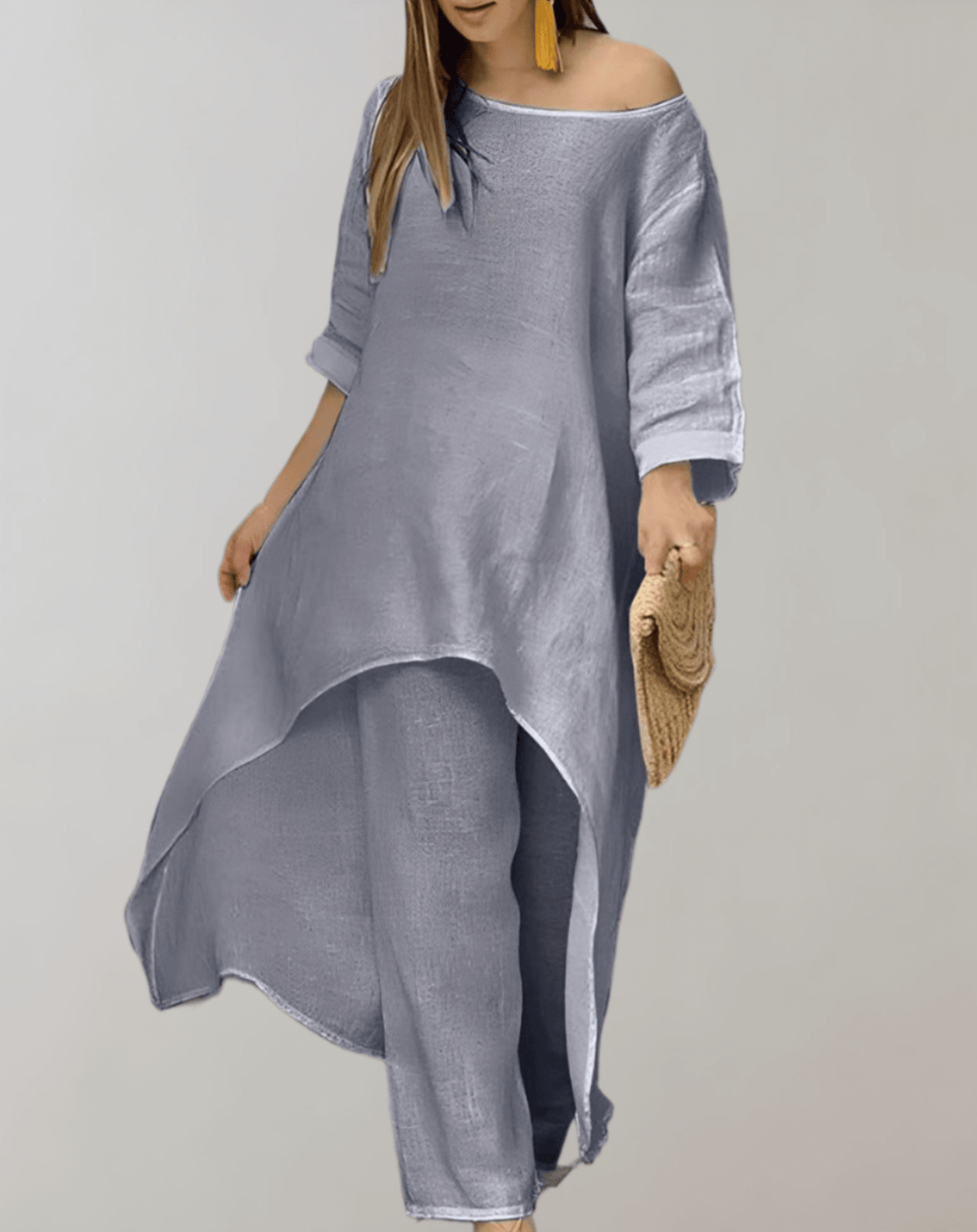 High-quality women's tweed blazer and skirt ensemble, offering a polished & professional style.