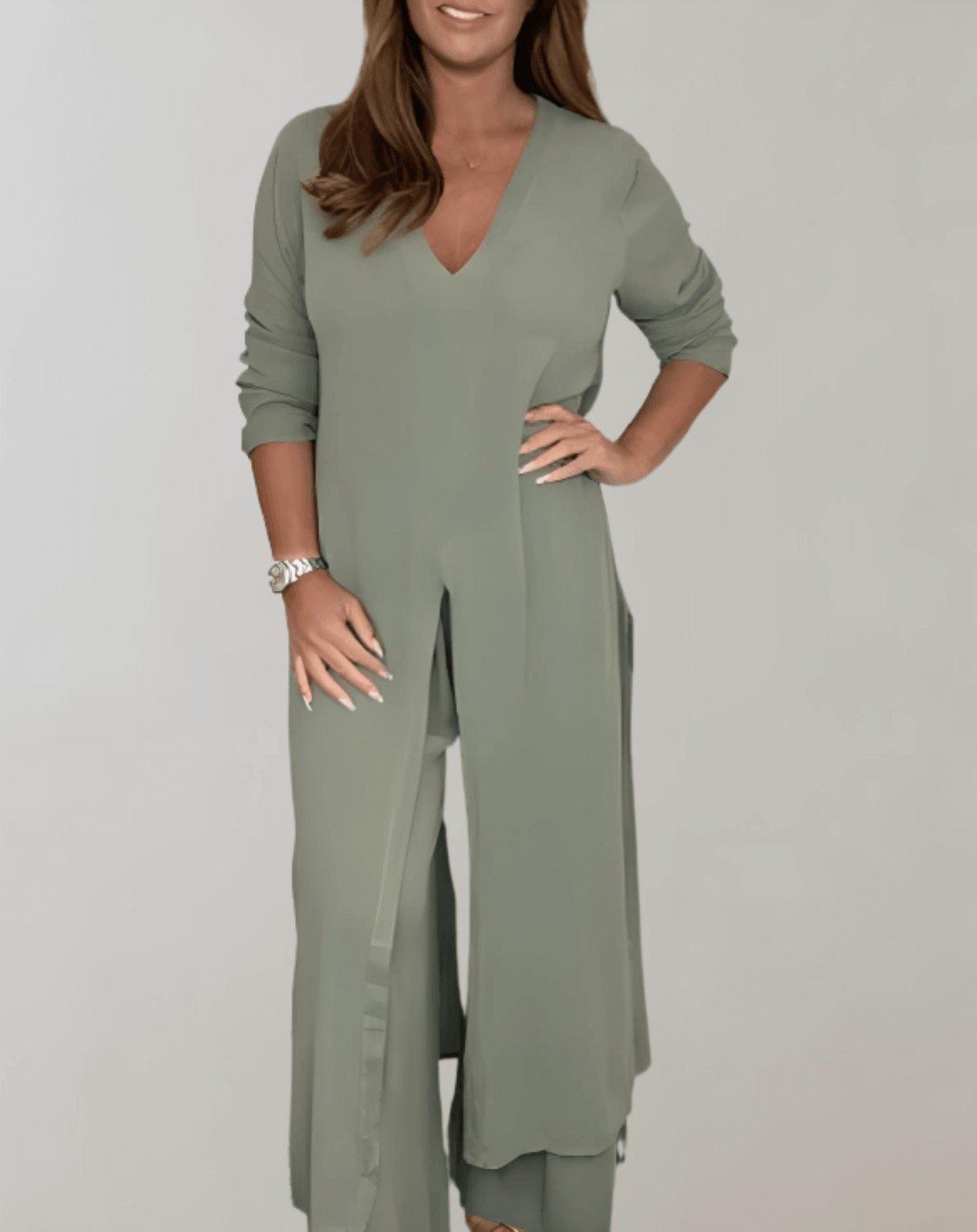 Elegant women's tweed co-ord set, a chic two-piece outfit with matching jacket and skirt, ideal for smart casual fashion.