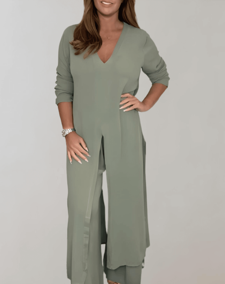 Elegant women's tweed co-ord set, a chic two-piece outfit with matching jacket and skirt, ideal for smart casual fashion.