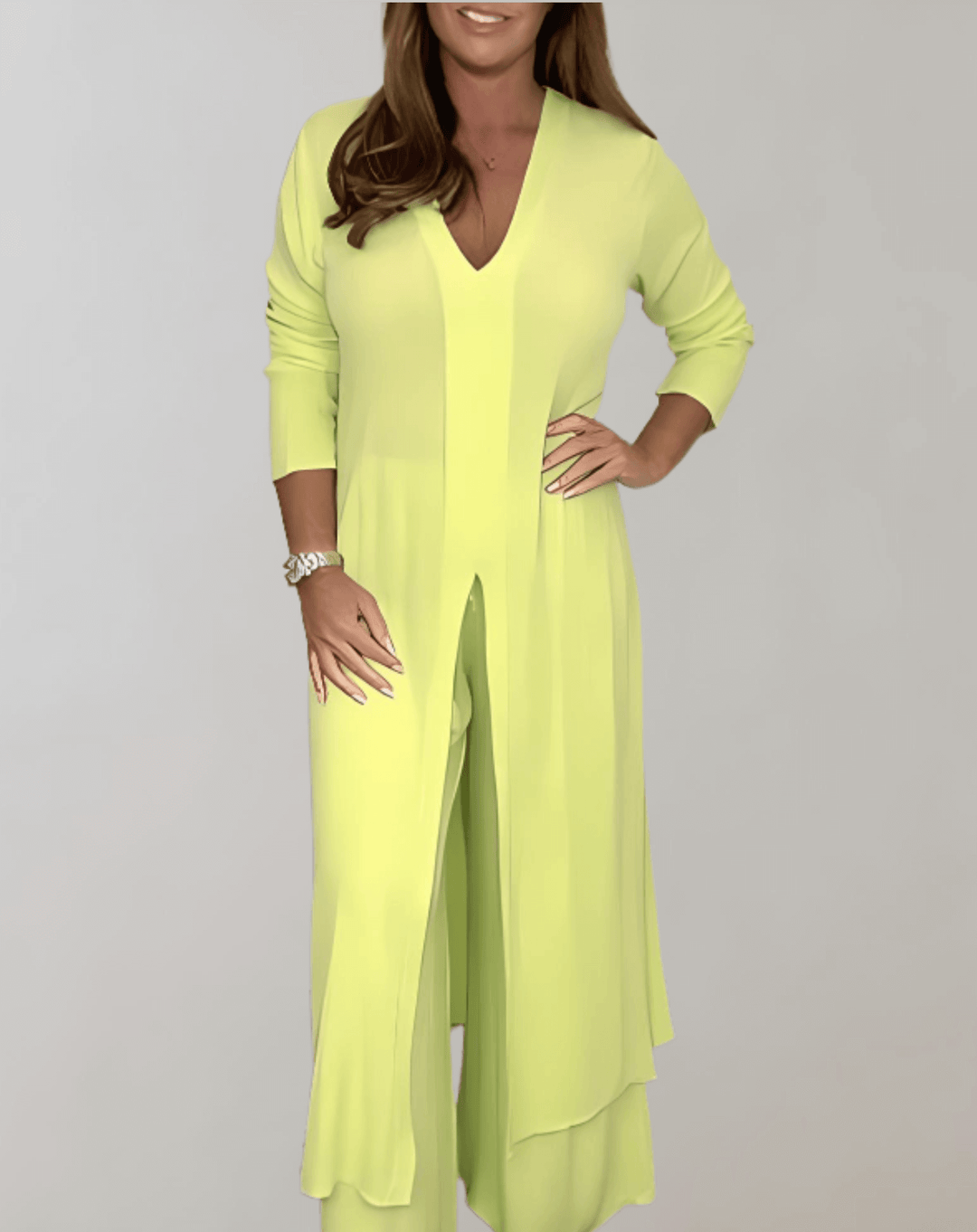 Fashionable women's tweed co-ord set. This elegant two-piece jacket and skirt outfit offers a smart, chic style.