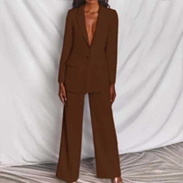 Front view of a women's formal matching suit set, ideal for elegant business and office fashion.