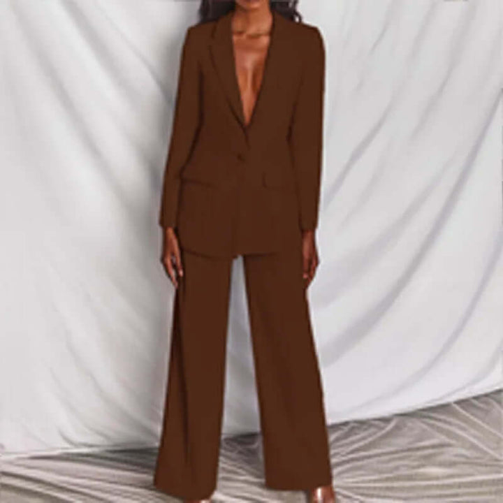 Versatile women's two-piece formal suit, suitable for business meetings & professional events.