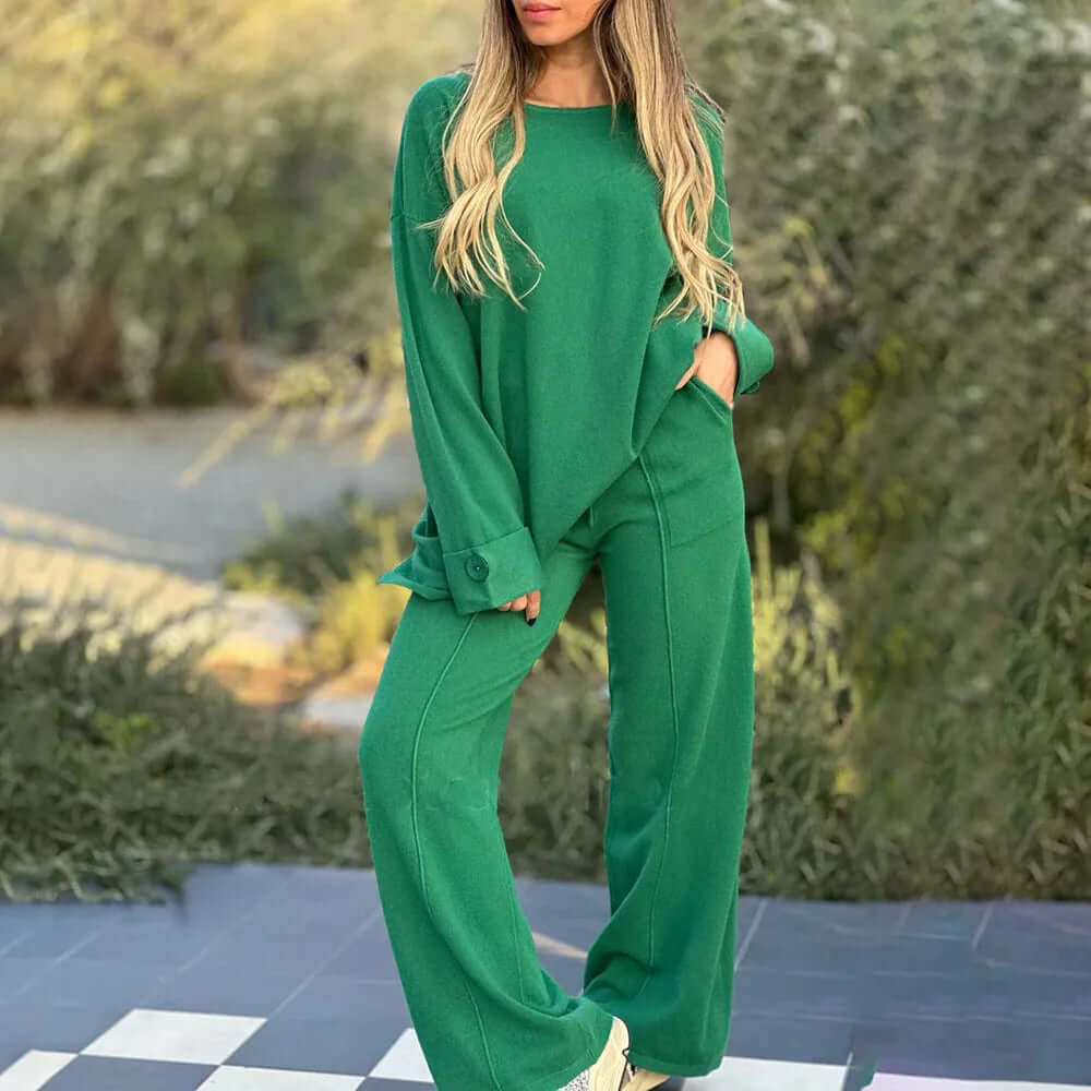 Apricot women's breathable two-piece set in blend, ideal for versatile spring & summer outfits.