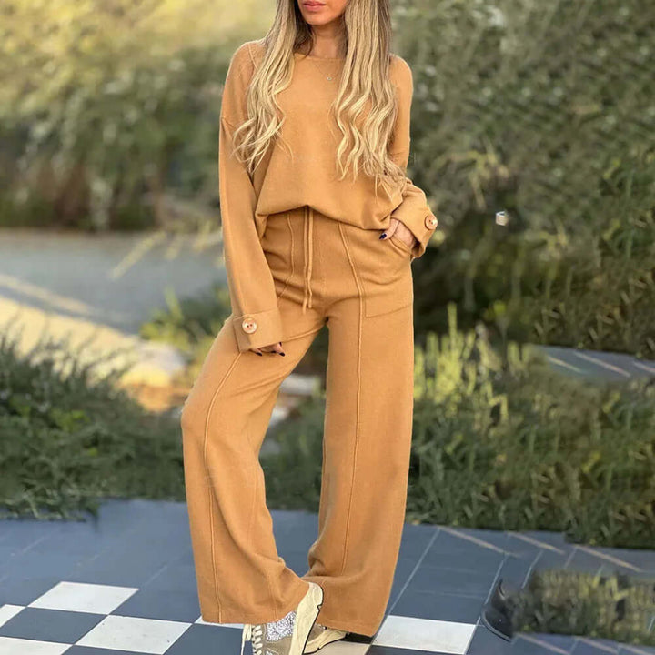 Versatile women's matching set, elegant yet casual two-piece in breathable fabric for spring/summer fashion.