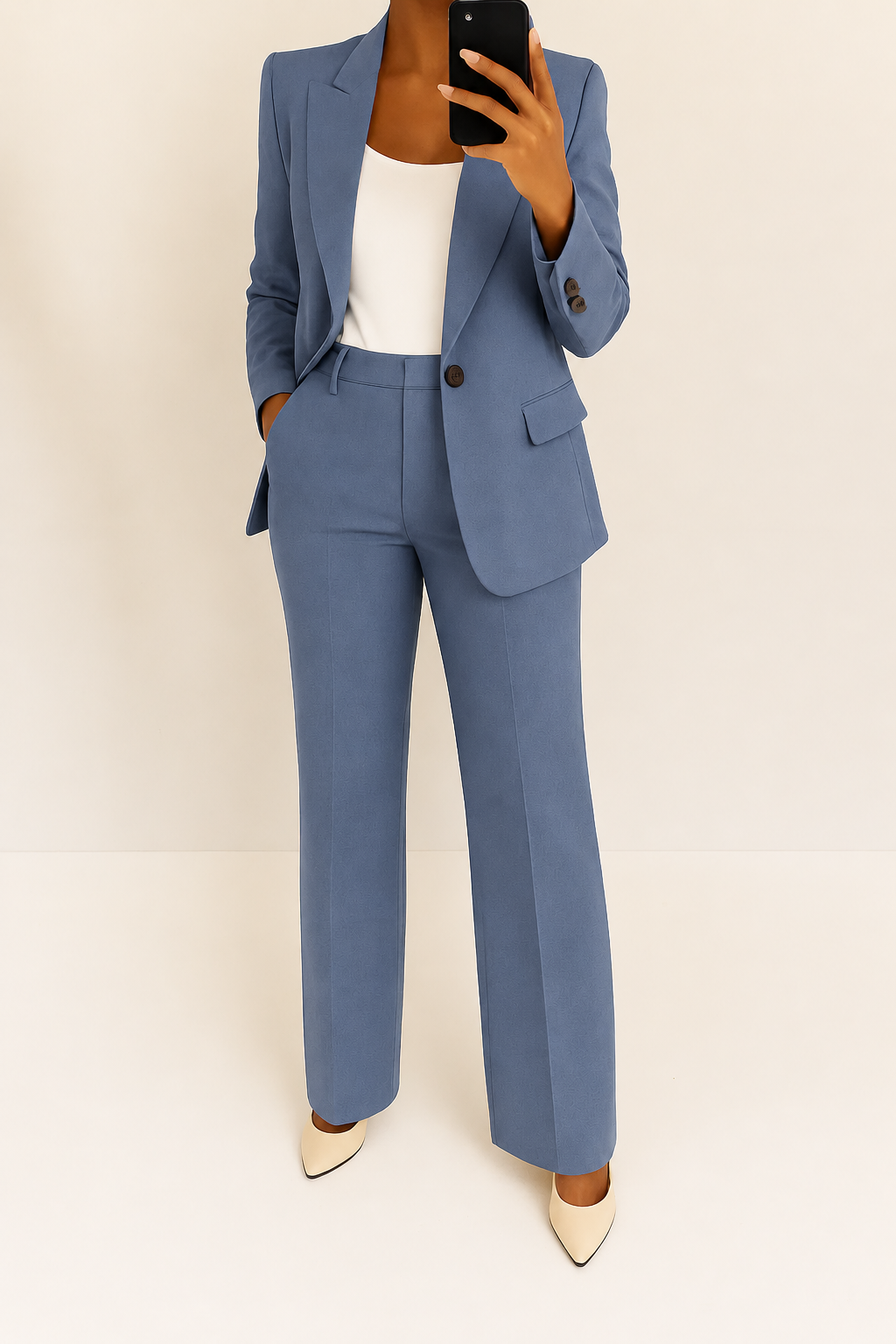 Elegant women's two-piece suit set, perfect professional business attire & formal wear. Chic sophisticated office power suit.