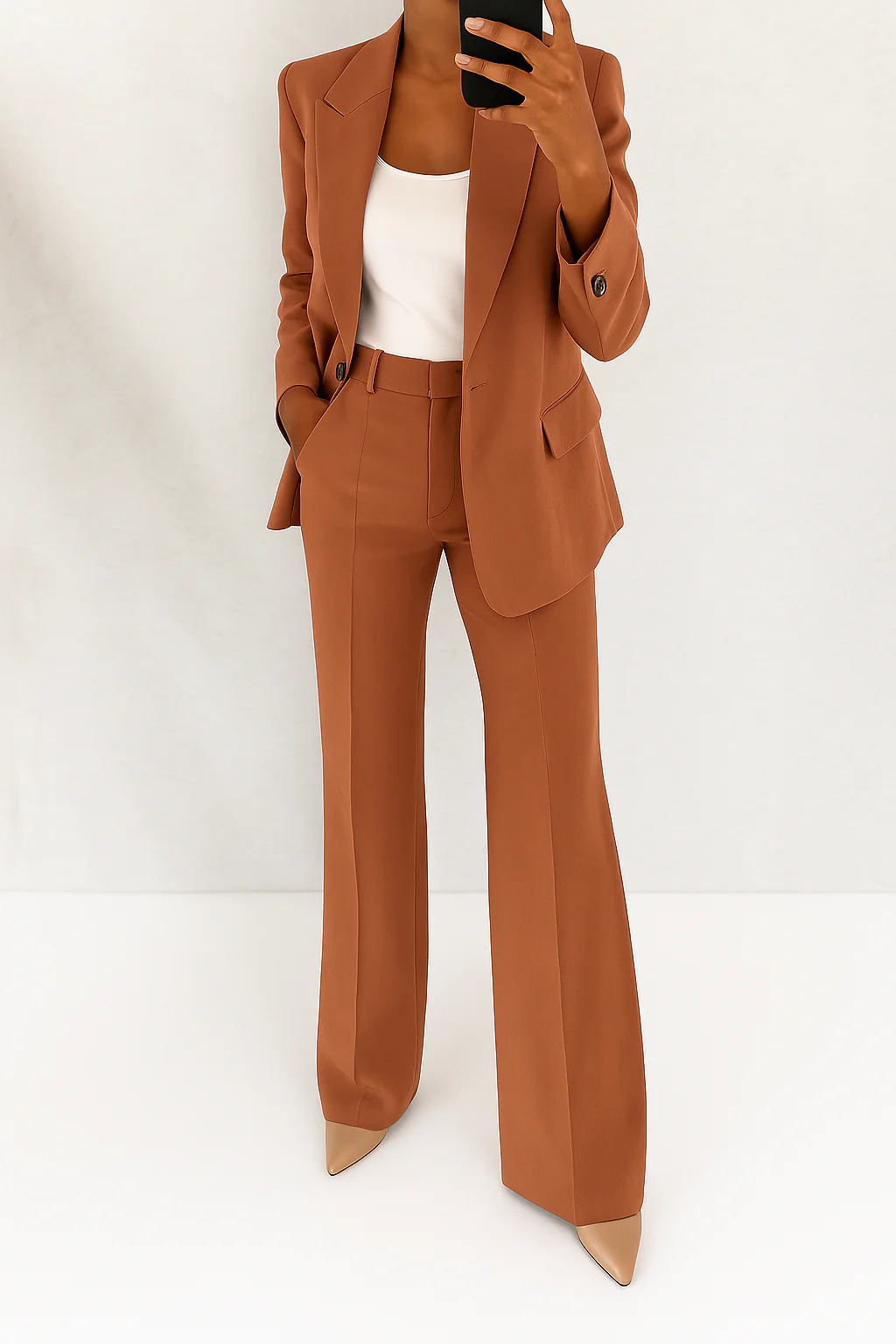 Professional women's power suit. Elegant two-piece set for sophisticated business attire & formal office wear.