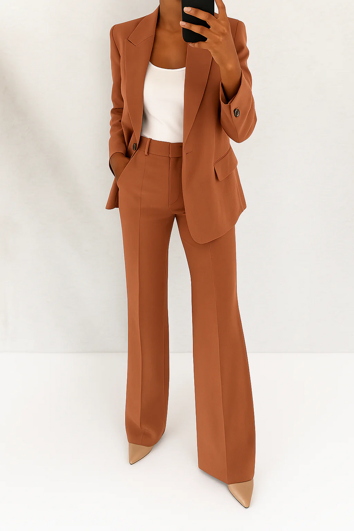 Professional women's power suit. Elegant two-piece set for sophisticated business attire & formal office wear.