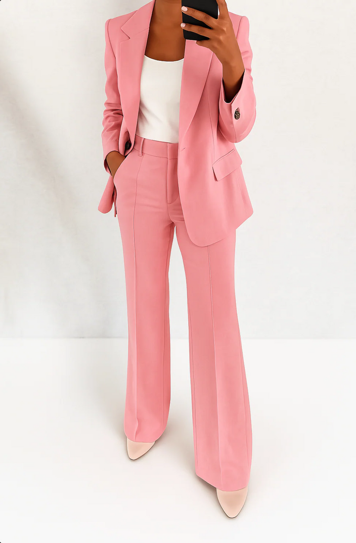 Sophisticated women's two-piece suit set. Elegant & chic formal wear for a powerful professional business look.