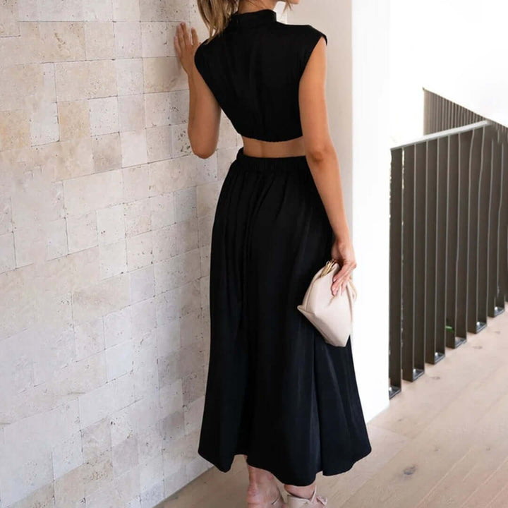 Special occasion women's dress, elegant with a unique off-shoulder cut, vibrant color & flattering fit.