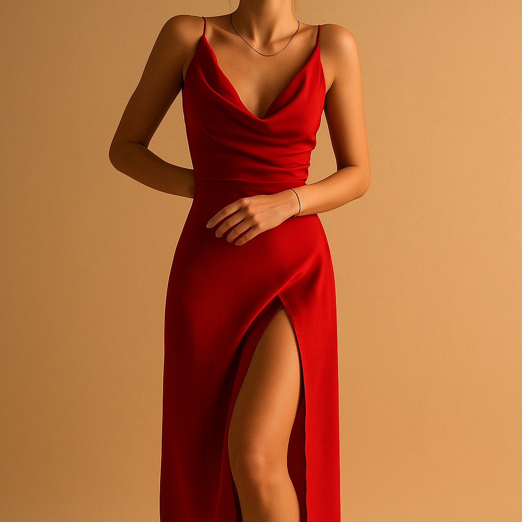 Chic & comfortable V-neck maxi dress for women. Elegant flowing gown, perfect for summer fashion or evening events.