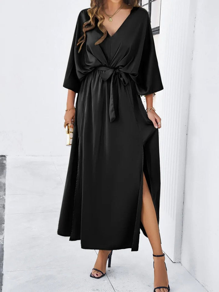 Chic women's V-neck maxi dress, a flattering choice for spring and summer fashion. Elegant & comfortable ladies wear.