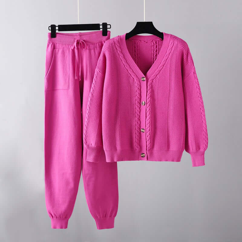 Elegant women's V-neck two-piece set with loose fit, perfect for stylish spring and summer casual wear.