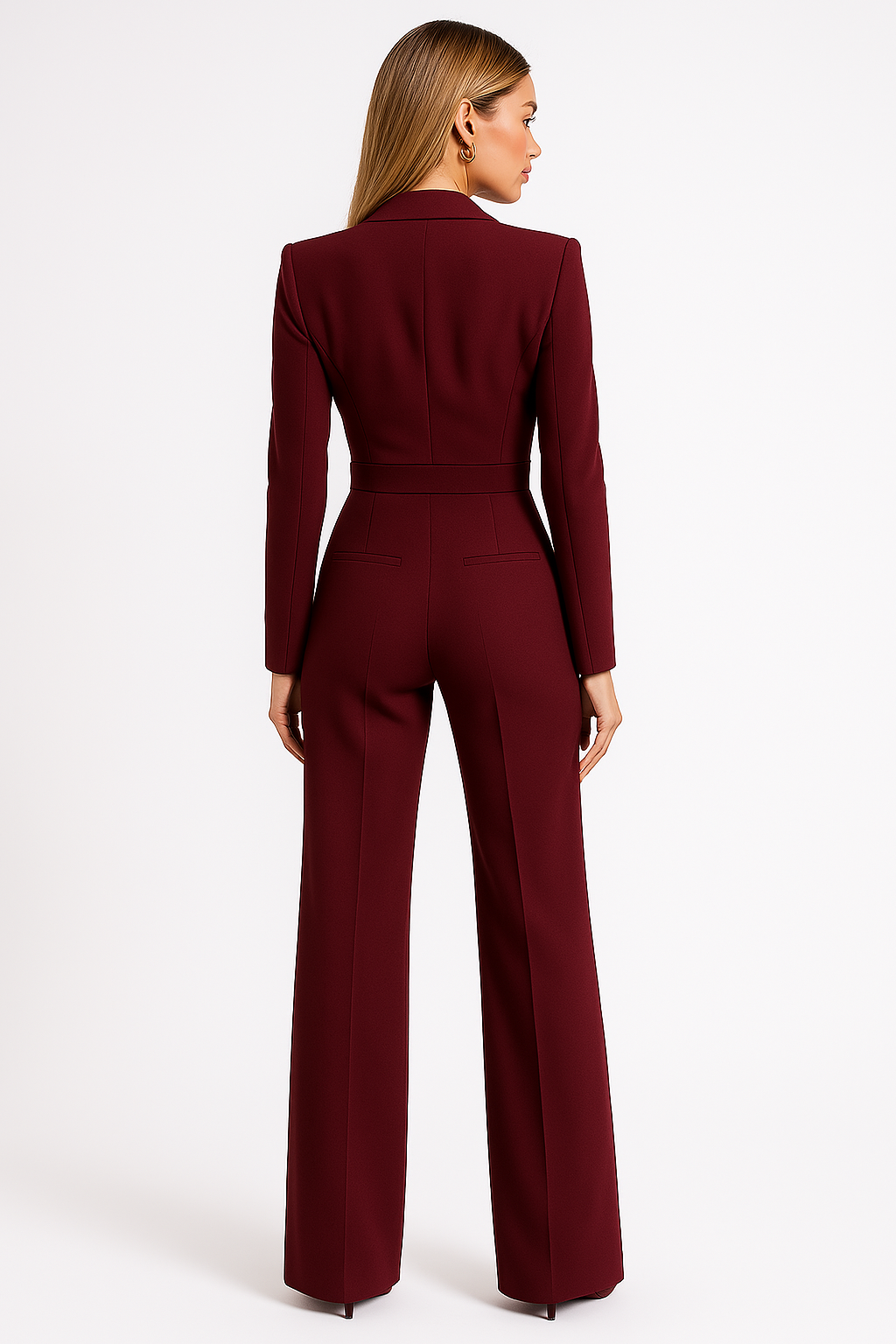 Stylish women's wide-leg jumpsuit with a V-neck, designed for sophisticated formal or evening events.