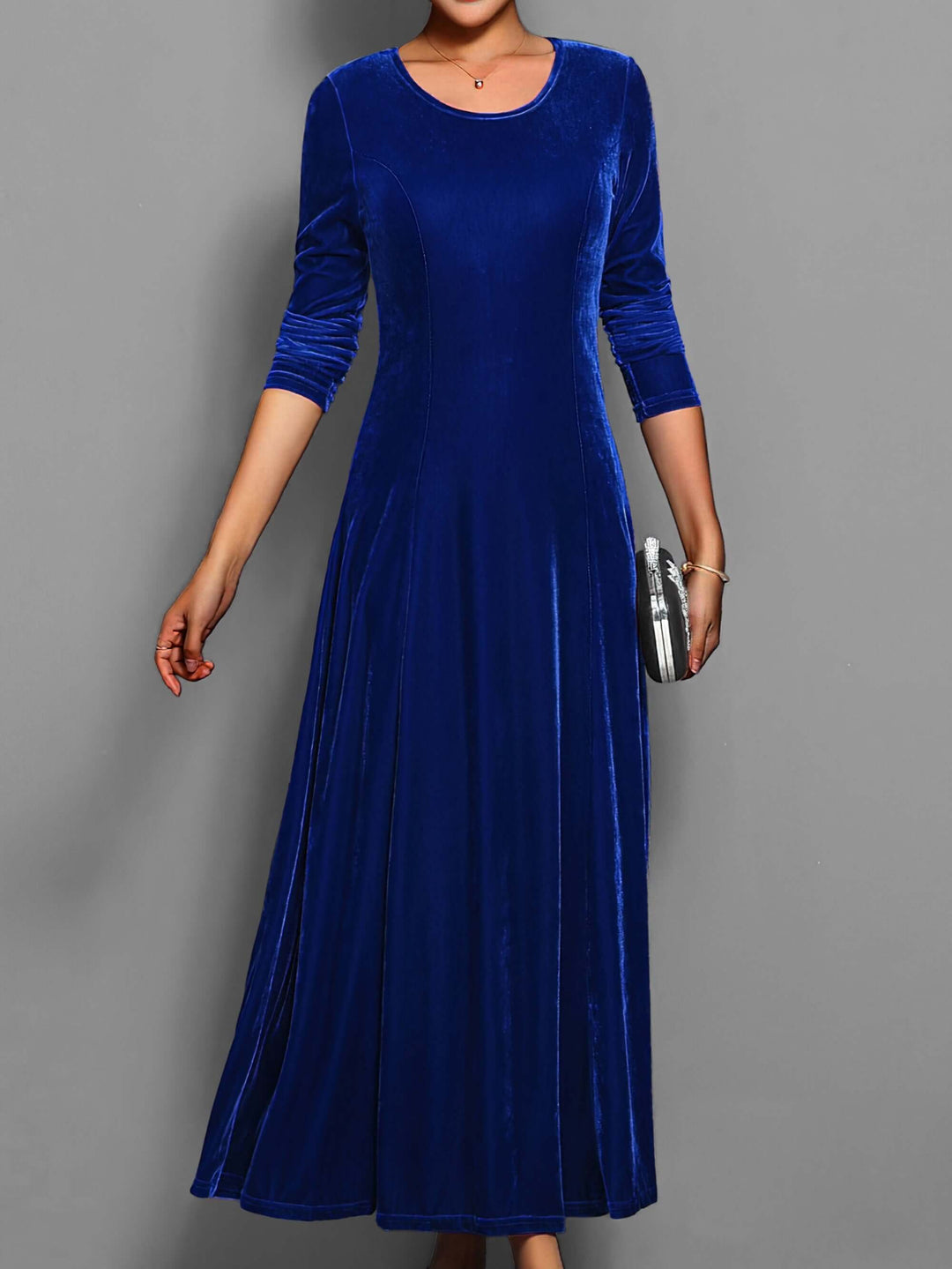 Luxurious velvet long sleeve midi dress for women, ideal for chic cocktail or sophisticated formal events.
