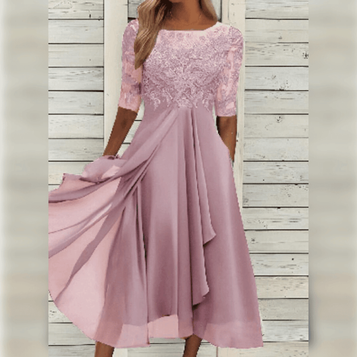 Casual yet elegant women's midi dress, perfect for summer outings or as a sophisticated occasion dress.