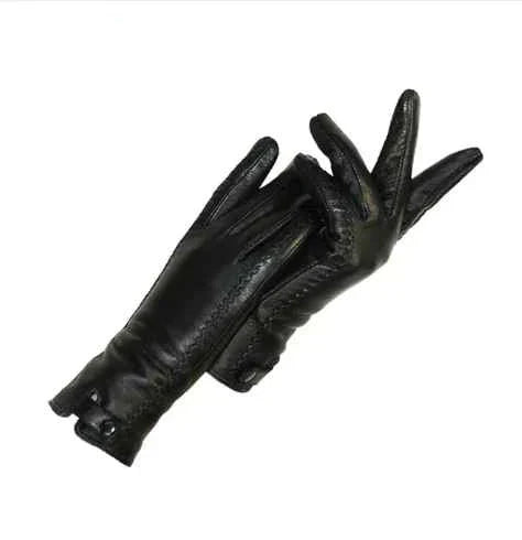 Elegant women's vintage leather gloves with warm wool lining for cold weather fashion.