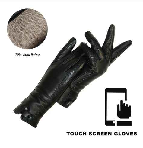 Premium women's vintage leather gloves, soft and warm with cozy wool lining, perfect winter accessory.