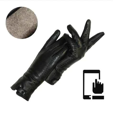 Fashionable women's leather gloves, vintage-inspired with warm wool interior for sophisticated winter looks.