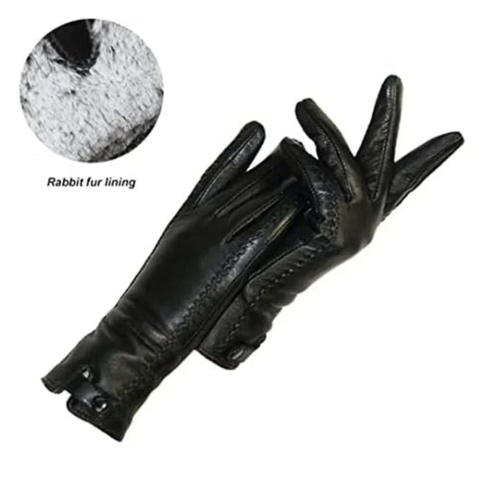 Durable women's retro leather gloves with warm wool lining, ideal for elegant cold-weather outfits.