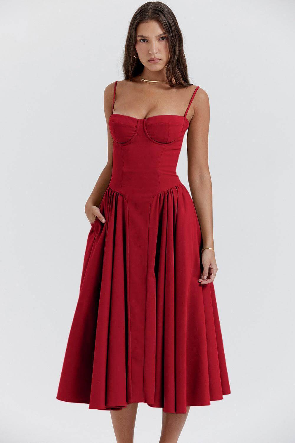 Classic women's vintage midi dress, comfortable for summer and versatile party wear.