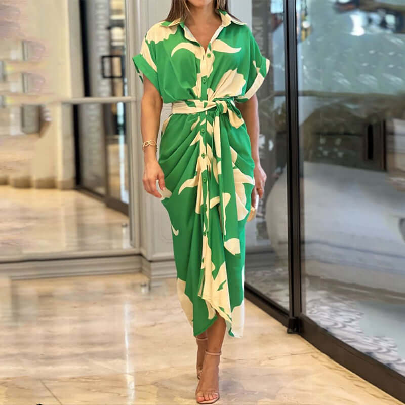 Chic women's vintage ruffle summer day dress, ideal for casual outings or a stylish vacation look.