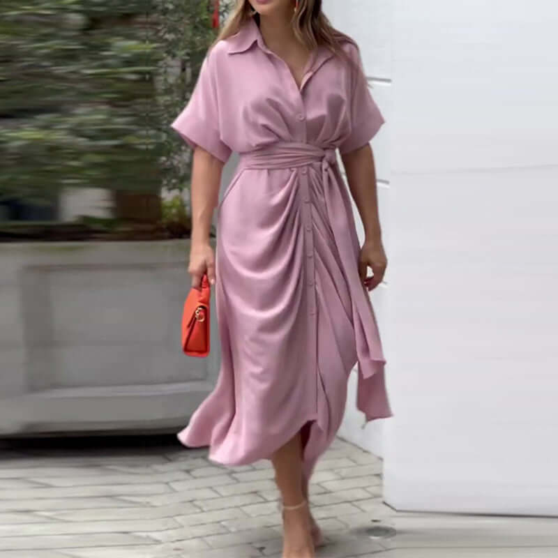 Trendy women's vintage ruffle midi summer dress, embodying classic fashion with a modern touch.