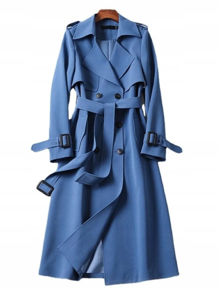 Elegant women's vintage trench coat in classic khaki, perfect for fall and winter outerwear.
