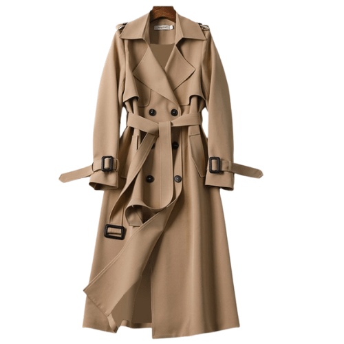 Vintage blue women's outerwear trench coat, ideal for elegant fall fashion and winter layering.