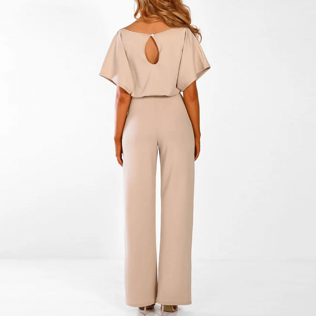 Stylish one-piece women's wide leg jumpsuit with an elegant belt, perfect for fashion-forward looks.