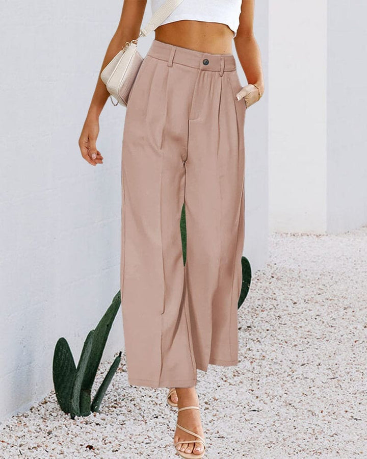 High-waist wide-leg office trousers for women, offering a sophisticated and comfortable professional look.