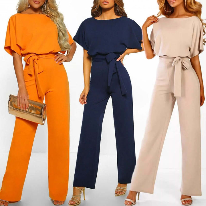 Solid colored wide-leg romper for women, an elegant jumpsuit for a sophisticated casual or formal outfit.