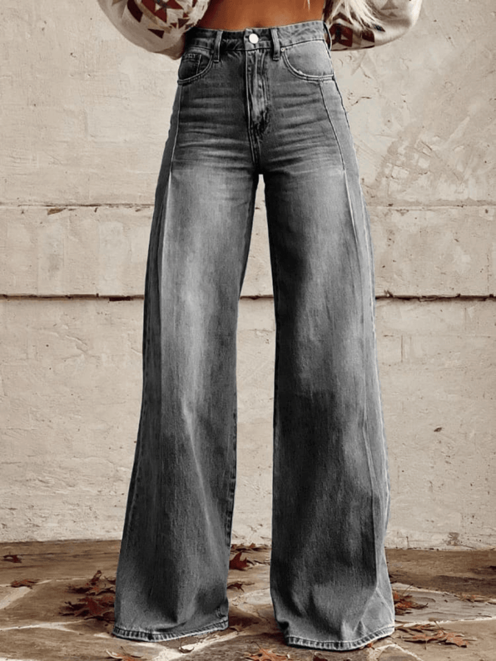 Stylish blue wide leg women's trousers, comfortable and high-waisted, ideal for business casual and versatile wear.