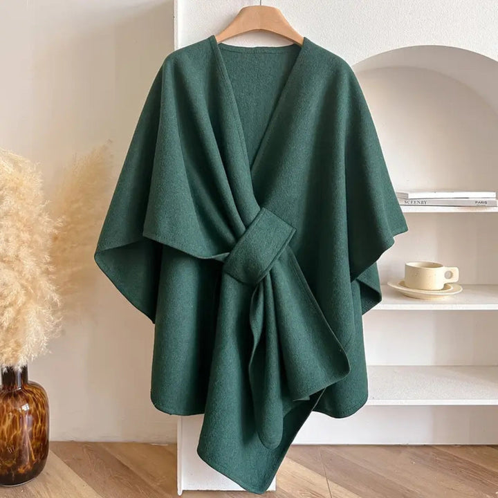 Soft microfiber women's elegant poncho shawl, windproof coat for cozy fall/winter outerwear.