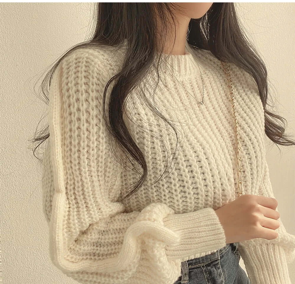 Elegant women's winter long sleeve sweater. Cozy knit for chic fall/winter fashion.