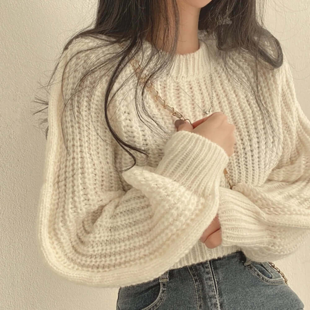Women's elegant winter long sleeve top. Soft knit sweater for cozy fall/winter fashion.