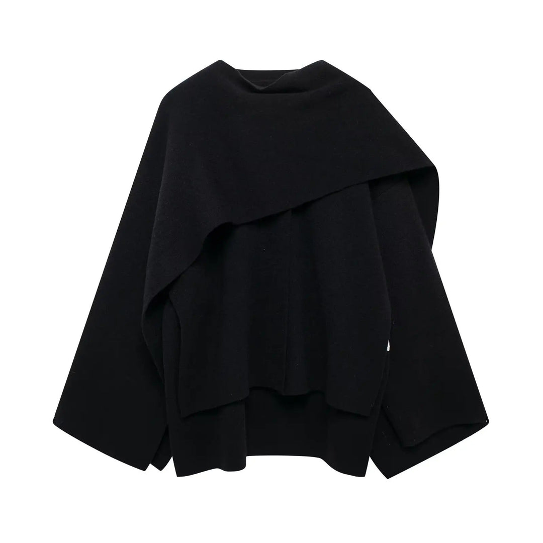 Women's stylish winter poncho, a warm elegant asymmetrical fashion accessory & cozy outer layer.