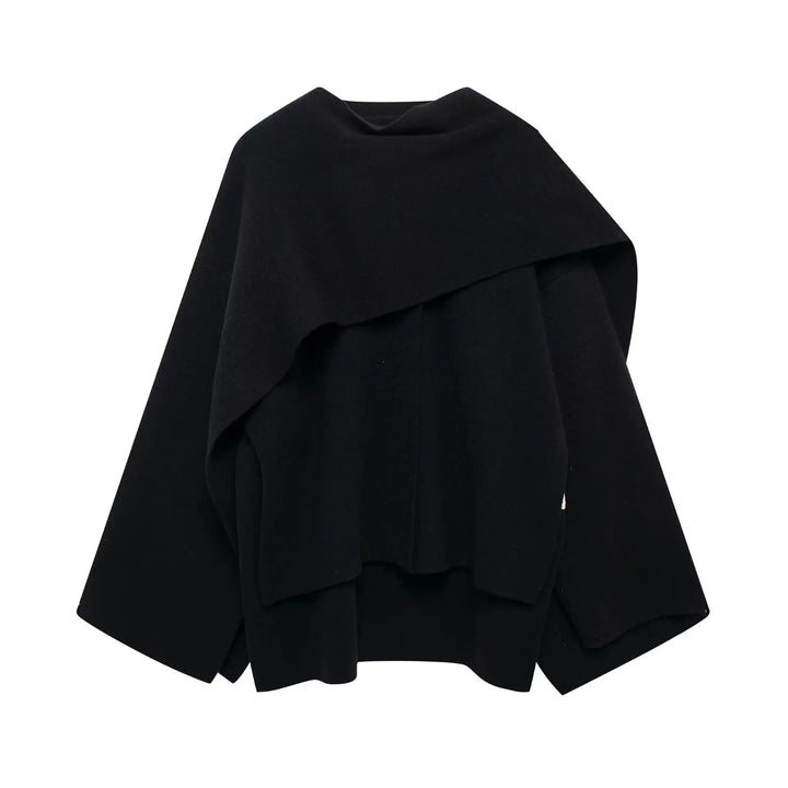 Women's stylish winter poncho, a warm elegant asymmetrical fashion accessory & cozy outer layer.