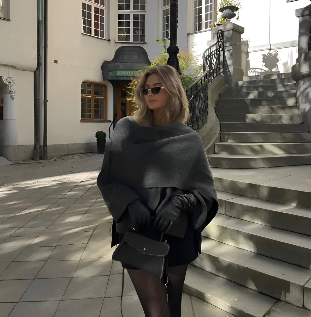 Warm elegant women's winter poncho, a chic fashion accessory & cozy layer for cold weather.