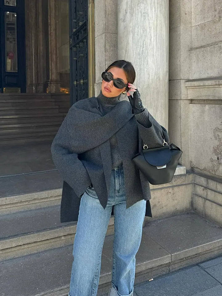 Elegant women's winter poncho, a versatile warm wrap and stylish fashion accessory for chilly days.