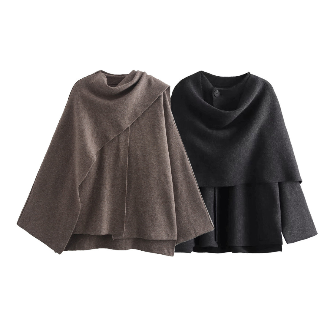 Oversized stylish women's winter poncho, a cozy elegant wrap for fall & winter fashion.