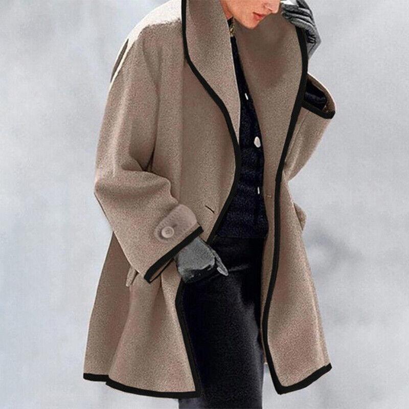 Warm & stylish women's wool blend double breasted long trench coat, perfect for fall and winter fashion.