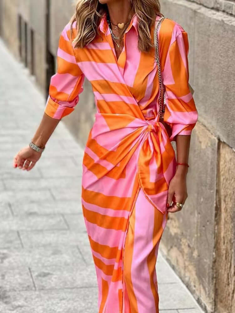 Breathable women's summer midi wrap dress. Ideal for casual vacation, resort wear, or elegant fashion.