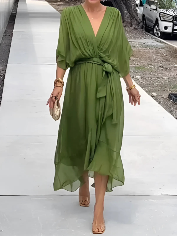 Versatile women's midi wrap dress, stylish for both casual wear and special events.