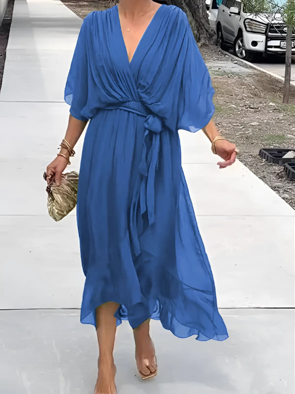 Flattering women's wrap midi dress, designed for an elegant and timeless look.