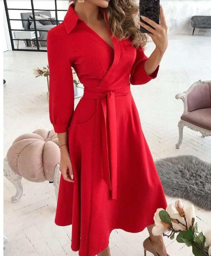 Comfortable and elegant women's midi wrap dress, perfect for a stylish summer outfit or evening wear.