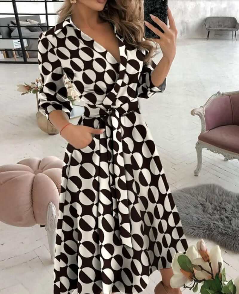 Beautiful women's elegant wrap midi dress, suitable for any formal event, evening, or chic summer gathering.